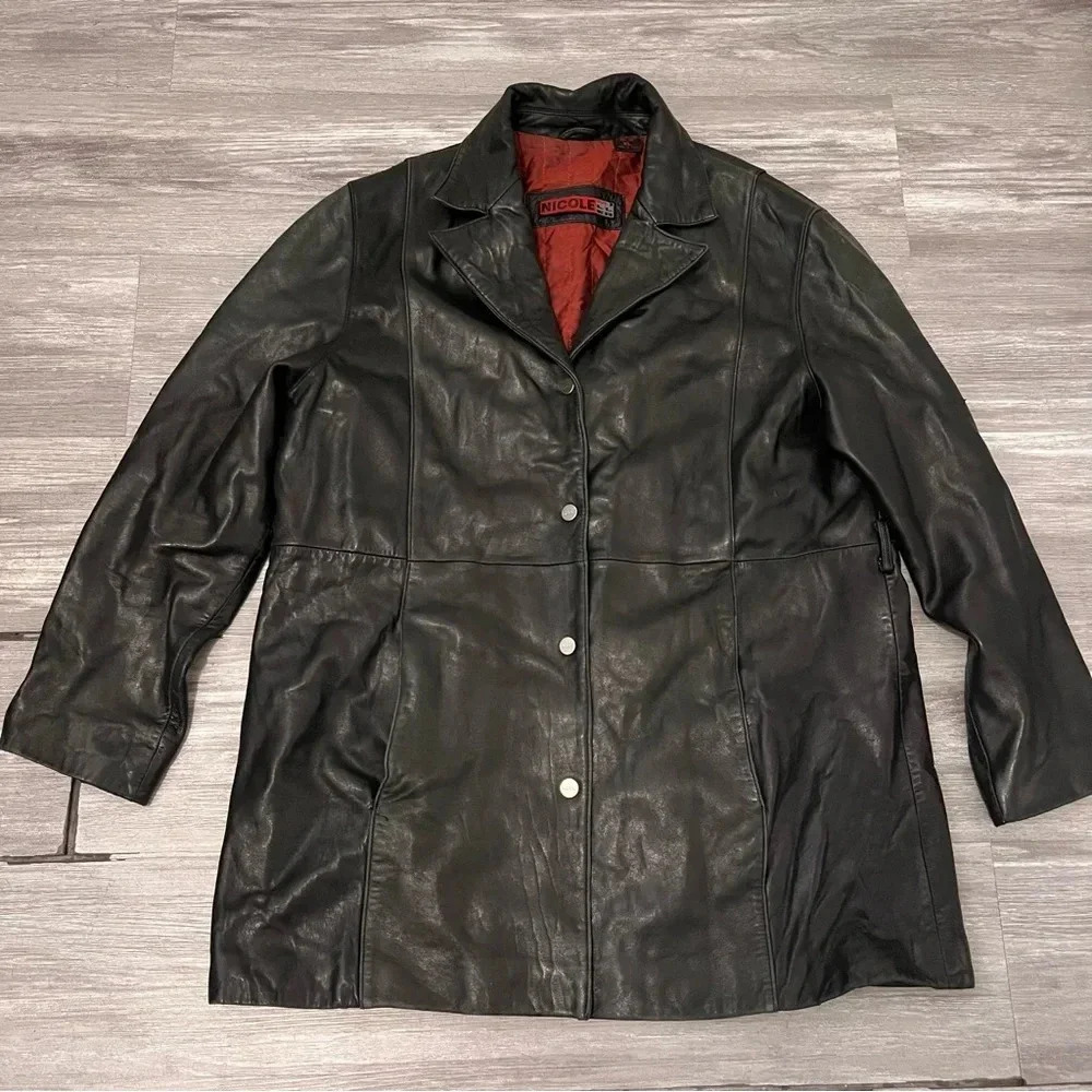 Vintage Nicole Miller Unisex XL Black‎ Leather jacket Lined Fall